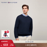 TOMMY HILFIGER男装纯棉商务休闲简约小绣标打底衫圆领针织衫毛衣78B9263 【纯色圆领】-深海蓝416 L （推荐：150-165斤）