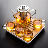 瓷牌茗茶具（cipaiming teaset） 透明玻璃茶具整套套装家用功夫茶壶茶杯会客泡茶器 透明八骏壶4个把杯+小四方盘