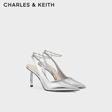 CHARLES&KEITH亮钻链条腕带尖头高跟凉鞋女生日礼物送女友CK1-60280436 Silver银色 37