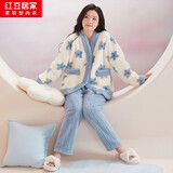 红豆居家【秋上新】女士秋冬加绒加厚保暖甜美印花睡衣女珊瑚绒家居服