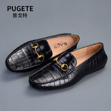 PUGETE GT普戈特泰国鳄鱼皮皮鞋男士真皮商务时尚懒人鞋套脚手工休闲豆豆鞋 全鳄-肚皮 41