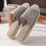 宾储（BINCHU）亚麻棉拖鞋男居家家用室内家居布托鞋防滑软底布拖鞋地板拖凉拖 浅咖色 44-45