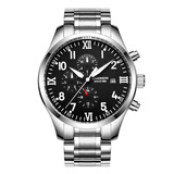 冠琴（GUANQIN）飞行员系列手表男士全自动机械表多功能防水夜光男表圣诞礼物男友 飞行员钢带本黑