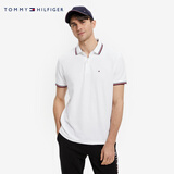 TOMMY HILFIGER夏季男装休闲珠地棉网眼条纹镶边翻领短袖T恤POLO衫B2300 白色112 S 推荐：120/130斤