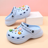 星期六【踩屎感软底】洞洞鞋厚底女鞋包头半拖沙滩凉鞋百搭凉拖鞋女外穿 蓝色 38