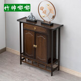 竹帅嘟嘟新中式玄关桌实木供桌现代简约靠墙门厅柜条案端景花台置物架窄款 胡桃色80长（高柜*带抽）供桌