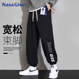 NASA GISS裤子男运动休闲裤男士宽松百搭青少年束脚长裤 黑色束脚 XL