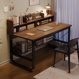 人文成家电脑桌台式简约书桌书柜书架一体组合学习桌家用卧室办公写字桌子 拉丝黑橡木色100CM 单书桌