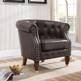 堂和聚（tangheju）美式单人沙发椅阳台休闲椅欧式实木真皮老虎椅1719 咖啡双色/超纤皮料[YP03-5] 单人位