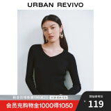 UR2024秋季新款女装简约基础百搭休闲修身V领针织衫UWB940008 正黑 S