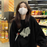 娇茹妮 美式复古圆领卫衣女ins潮牌早秋薄款小众hiphop高街宽松原创外套 爱心黑色薄款 3XL (160—185斤）