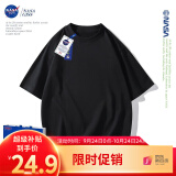 NASA GISS重磅260g纯棉短袖t恤男纯色圆领厚实不透纯白打底衫男女体恤上衣 黑色 2XL体重170-190斤