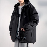 NASA BASE冲锋棉衣外套男冬季连帽宽松休闲潮流户外加厚保暖夹克羽棉绒服 黑色 L /125-150斤