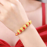 Lossot生日礼物本命年十二生肖猪足金五福猪黄金转运珠手链5D硬金猪