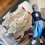 李宁热品牌女童鞋春夏2025新款儿童网面透气运动鞋小中大童女孩老爹鞋潮 XY-18酒红双网 37