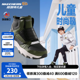 Skechers斯凯奇男女童棉鞋儿童雪地靴冬季厚实保暖中帮大童二棉鞋8701648L 男童-橄榄色-黑色-OLBK 32码