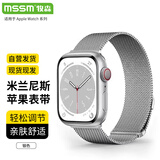 MSSM适用苹果手表表带apple iwatch米兰尼斯表带Ultra/S10/9/8/7/SE金属双节腕带-银色44/45/46/49mm