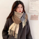 上海故事 秋冬季保暖围巾女欧美风学生围脖情侣格子披肩 6# 浅灰咖色（205*35cm）