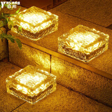 驭阳 太阳能灯庭院灯地灯户外草坪地埋灯花园别墅楼梯景观装饰埋地灯 暖光-钢化玻璃【单个装】 太阳能玻璃冰砖灯