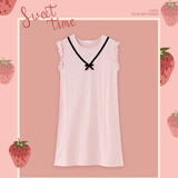 海之宁 睡裙女夏天无袖甜美清新薄款睡衣女士显瘦减龄纯色棉质休闲家居服休闲可外穿宽松居家服连衣裙 粉色 S