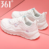 361°女鞋运动鞋女跑步鞋秋季新款女鞋皮面软底户外慢跑鞋子女休闲鞋 羽毛白/冰清-3 38