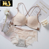 KJ品牌内衣美背文胸无钢圈小胸聚拢上托内衣女性感蕾丝中厚胸罩文胸套装 肤色套装(前扣款) 34/75AB通用杯