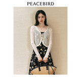 太平鸟女装荷叶边针织开衫上衣女空调衫夏装外搭坎肩镂空罩衫 米白 M