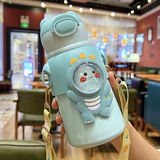 波比熊（BOBBI BEAR）便携儿童保温杯小学生吸管水杯男女孩宝宝316食品级不锈钢杯子 趣味儿童绿500ml+杯刷+3D贴 500ml