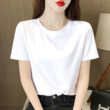 诗兰伦萨（SHILANLUNSA）纯棉t恤女韩版宽松百搭圆领学生短袖T恤纯棉显瘦上衣打底衫女夏季 纯白色 L 【建议：110-130斤】