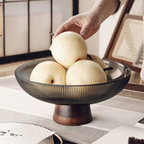 格娜斯（CRISTALGLASS）高脚玻璃水果盘客厅茶几摆件高级感家用大容量新中式干果盒糖果盘