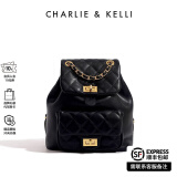 CHARLIE&KELLI CK品牌包包女包2024新款小香风菱格链条双肩背包新学期学生书包 骑士黑