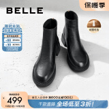 百丽（Belle）肌理感休闲靴女商场款柔软皮面短靴加绒A2D1DDD3预售 黑色-厚绒 37