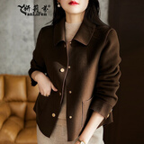 妍莉芬 短外套女2025春秋装新款韩版风衣小个子短款休闲夹克小香风上衣 咖色 S【建议105斤以内】