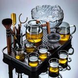 正扬玻璃功夫茶具套装家用整套耐热透明贴花办公泡茶壶茶杯木手柄高档 10头(正圆尊)烟把杯+道洗长胡黑