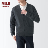 无印良品 MUJI 男式 美利奴羊毛可水洗V领开衫长袖针织衫男士毛衣冬季男款 深灰色 S (165/84A)