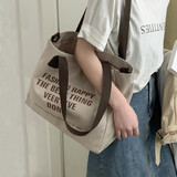 铂呐苓托特包女士大容量大学生单肩包新款斜挎包百搭帆布上课旅行挎包 帆布包卡其色+长肩带