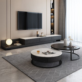 帝狐狸（DIHULI）岩板大理石圆形茶几组合简约现代小户型北欧网红小茶几桌客厅家用 碳素钢(80CM+70CM)茶几+电视柜 无抽屉款