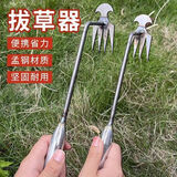 研然新款拔草神器尖齿耙子除草锄头多功能锰钢农用铲除草工具锋利耐用 50CM【4爪两用】2把
