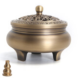 颖香黄铜香炉家用室内檀香摆件炉沉香熏香炉仿古盘香炉创意香薰炉茶道 金莲三足+铜香插+防火棉