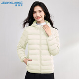 真维斯（JEANSWEST）羽绒服2025冬季连帽轻薄短款外套白鸭绒保暖舒适米白2XL