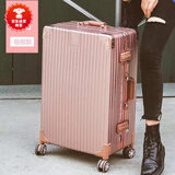 袋鼠 行李箱女高颜值子母行李箱化妆箱大容量行李箱女学生韩版拉杆箱 时尚铝框款【玫瑰金】 20【贴纸+可坐人】