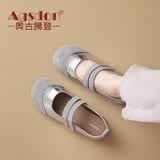 奥古狮登（Agsdon）玛丽珍女鞋新款魔术贴平底泡芙鞋女透气百搭单鞋 P143057 银色 38