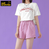 Wolf scratches棉麻短裤女款夏季2025显瘦宽松休闲阔腿学生亚麻裤 玫粉 M 建议100-120斤