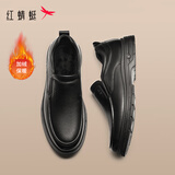 红蜻蜓加绒男棉鞋秋冬男士一脚蹬软底休闲皮鞋男WTA33107黑色绒里42