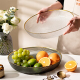 餐将军 水果盘玻璃果盘客厅创意干果盘糖果盘点心盘欧式家用轻奢果盘 水果盘【透明白】