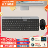 罗技（Logitech）K580无线蓝牙键盘带手机支架可跨屏切换静音按键无限薄膜键盘笔记本电脑手机ipad平板键鼠套装 键鼠套装【K580+G304鼠标】 黑