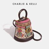 CHARLIE&KELLI小c&k女包2026新款包包生日礼物小熊涂鸦半圆水桶包手提包斜挎女 玫粉色【代写贺卡 赠专柜礼袋】