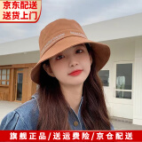 狐狸仙渔夫帽子女夏季防晒双面帽子可折叠两面戴遮阳帽韩版潮品百搭帽 升级款字母单面卡其色 渔夫帽