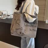 盛喜鸟休闲情人节帆布托特包包女新款时尚外出手提购物袋通勤单肩包 灰色