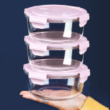 欣美雅（xinmeiya） 玻璃饭盒便当盒餐盒套装学生玻璃碗带盖少女心可爱冰箱保鲜盒子 女神粉圆400毫升*3